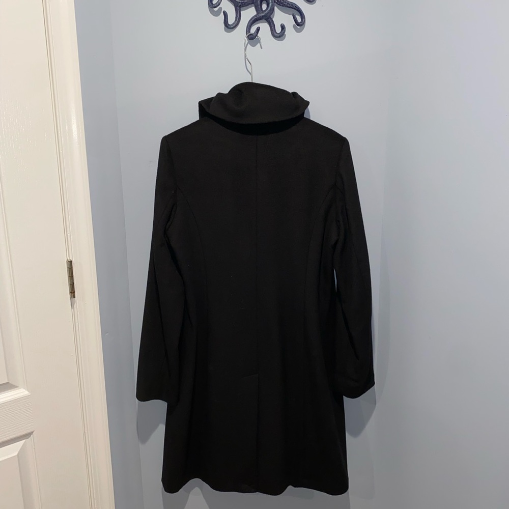 Cole Haan Black Wool & Rabbit Blend Coat StandUp Colar Blue piping detail inside - Picture 8 of 11